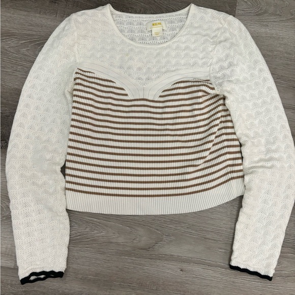 MAEVE by Anthropologie ribbed lace nylon viscose top contrast size small white - Picture 3 of 8